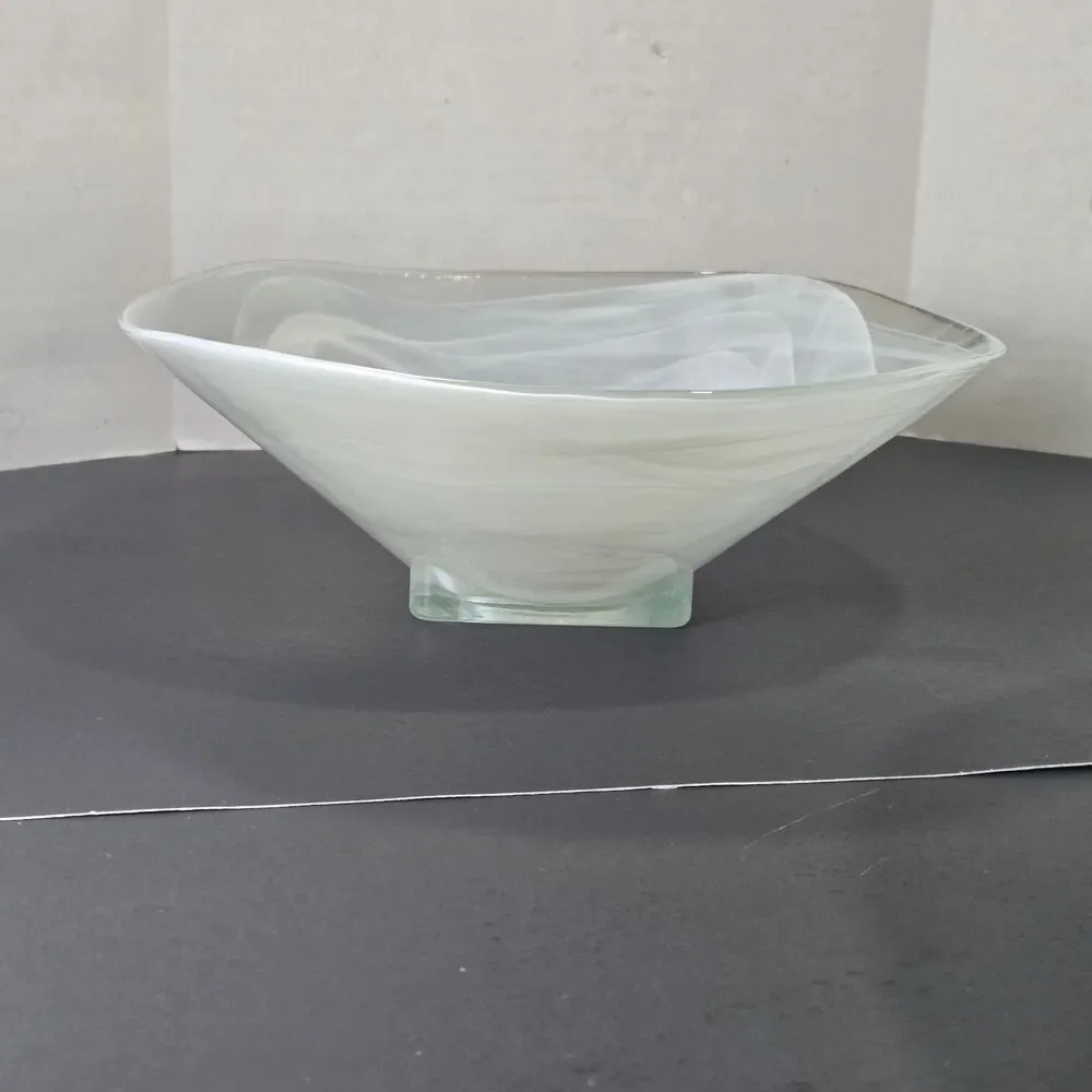 Pier 1 Spain White Alabaster Swirl Glass Handkerchief Bowls Large + Small *EUC